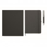 Caderno de couro reciclado com capa dura e caneta de tinta azul cor preto terceira vista