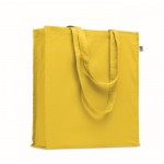 Saco de algodão orgânico de cores com alças longas e reforço 220 g/m2 cor amarelo