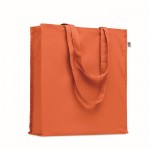 Saco de algodão orgânico de cores com alças longas e reforço 220 g/m2 cor cor-de-laranja