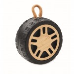 Altifalante sem fios em forma de pneu com alça para pulso cor madeira