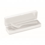 Conjunto e caixa de talheres reutilizáveis cor branco