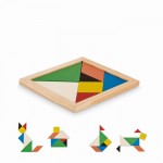 Jogo tangram de madeira colorido cor madeira