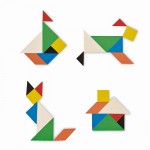 Jogo tangram de madeira colorido cor madeira terceira vista
