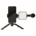 Kit de trípode c. microfone/luz p. telemóvel cor preto primeira vista