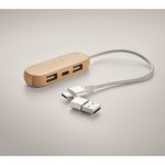 Hub USB com 3 portas em invólucro de madeira cor madeira vista de detalhe 1
