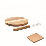 Conjunto de tábua de queijos de madeira de acácia, pequena com faca cor madeira