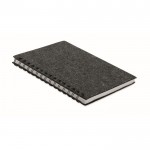 Caderno com capa de feltro e porta-caneta, folhas A5 pautadas cor cinzento-escuro