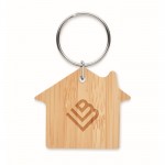 Porta-chaves económico de bambu em forma de casa cor madeira vista principal segunda vista