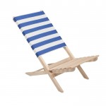 Cadeira de praia, de madeira, dobrável, de assento baixo, máximo 95 kg cor branco/azul