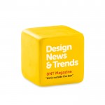 Cubo anti-stress personalizado com logotipo cor amarelo quarta vista com logotipo