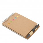 Caderno com caneta e tiras adesivas cor bege terceira vista