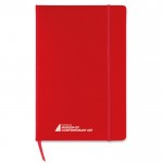 Caderno publicitário de papel quadriculado cor vermelho quarta vista com logotipo
