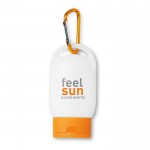 Protetor solar personalizado com a marca- cor-de-laranja quarta vista com logotipo