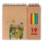 Caderno e lápis de cores publicitários cor bege quarta vista com logotipo