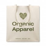 Sacos de algodão personalizados para publicidade cor bege quarta vista com logotipo