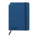 Caderno publicitário de capa suave de alta qualidade A5 cor azul quarta vista com logotipo