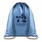 Mochilas merchandising de aspeto metálico cor azul quarta vista com logotipo
