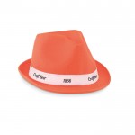 Chapéu promocional de poliéster cor cor-de-laranja quarta vista com logotipo