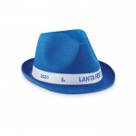 Chapéu promocional de poliéster cor azul real quarta vista com logotipo