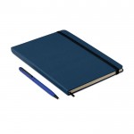 Set de caderno A5 e caneta para publicidade cor azul segunda vista