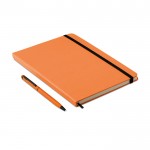 Set de caderno A5 e caneta para publicidade cor cor-de-laranja segunda vista