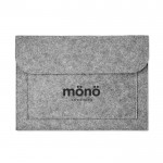 Pasta porta-documentos de tecido felpado cor cinzento quarta vista com logotipo