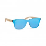 Óculos de sol com hastas de bambu cor azul quarta vista com logotipo