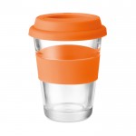 Copo de vidro para levar o café na mão  cor cor-de-laranja terceira vista