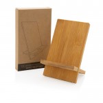 Suportes para telemóvel de bambu cor madeira vista com caixa