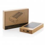 Powerbank de 100% bambu com painel solar de carregamento 10.000 mAh cor castanho vista com caixa