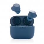 Auriculares de botão com estojo cor azul