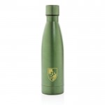 Elegante garrafa metálica de aço reciclado cor verde-escuro segunda vista com logo