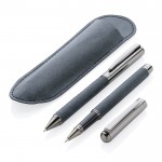 Set de canetas em bolsa de couro reciclado cor cinzento