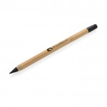 Lápis infinito de bambu com borracha para apagar cor madeira vista com logo
