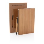 Caderno e caneta de bambu em caixa para oferta