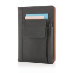 Caderno com bolsos para telemóvel e caneta cor preto