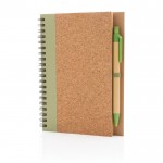 Caderno com espiral e tampa de cortiça cor verde-claro
