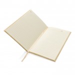 Caderno com capa dura em estampa de madeira A5 folhas com linhas cor castanho-claro quarta vista