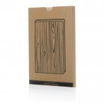 Caderno com capa dura em estampa de madeira A5 folhas com linhas cor castanho-claro vista com caixa