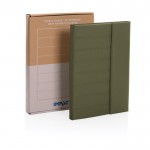 Portefólio com bloco de notas/fecho magnético cor verde militar vista com caixa