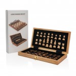 Caixa de xadrez personalizável em madeira cor castanho vista em caixa