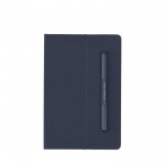 Caderno ecológico com caneta embutida e folhas listradas vista principal