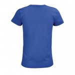 T-shirt eco de mulher em materiais orgânicos cor azul real vista posterior
