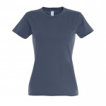 T-shirt de mulher personalizável para brinde cor azul ganga