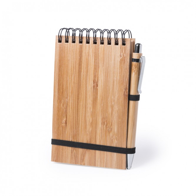 Caderno A6 com capa e esferográfica de bambu cor castanho