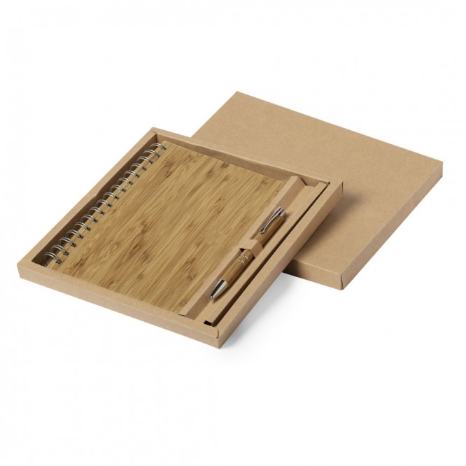 Kit de oferta com caderno e caneta em bambu para brinde