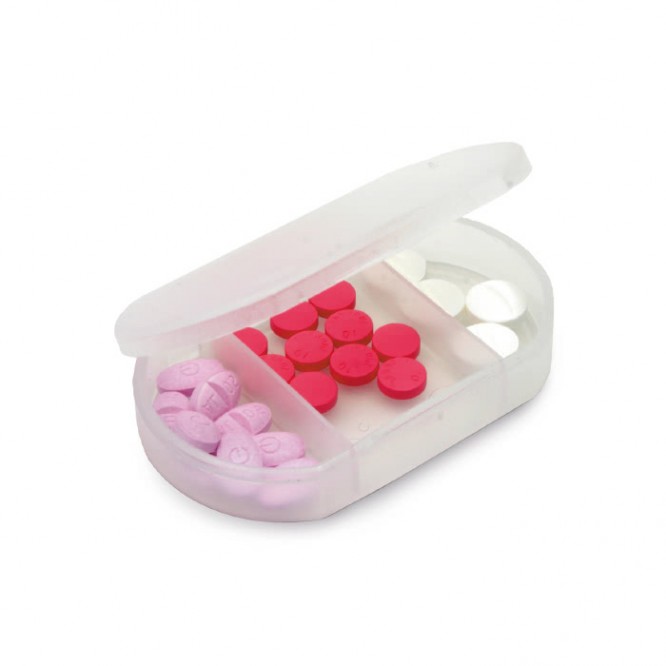 Caixa para comprimidos oval com 3 divisórias cor branco
