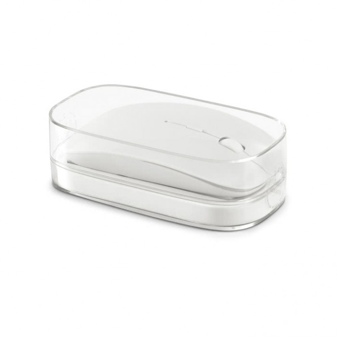 Rato personalizado em caixa transparente cor branco com caixa