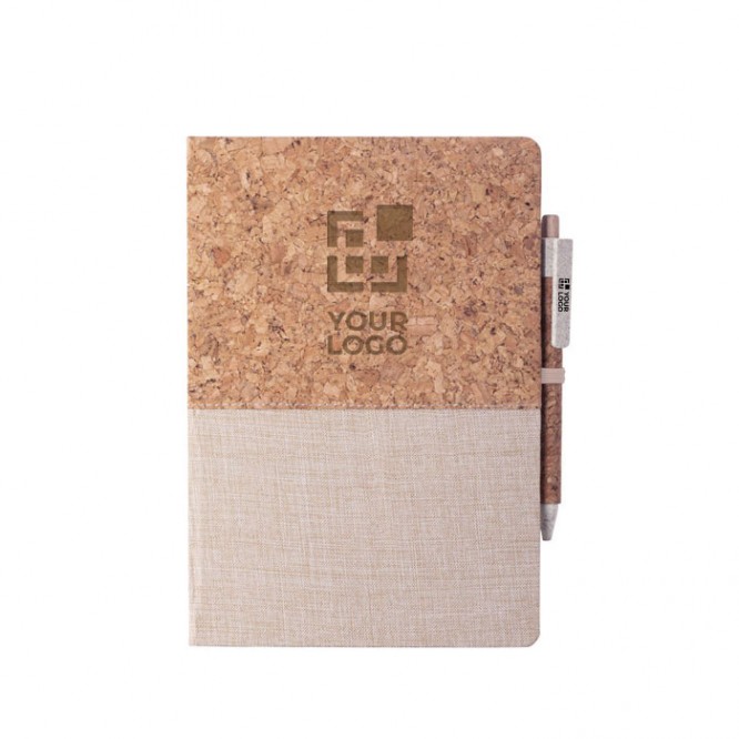 Caderno e caneta de cortiça e palha de trigo cor marfil