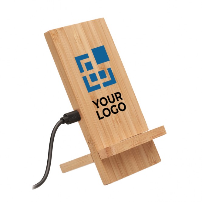 Suporte de carregamento em bambu com logotipo cor madeira
